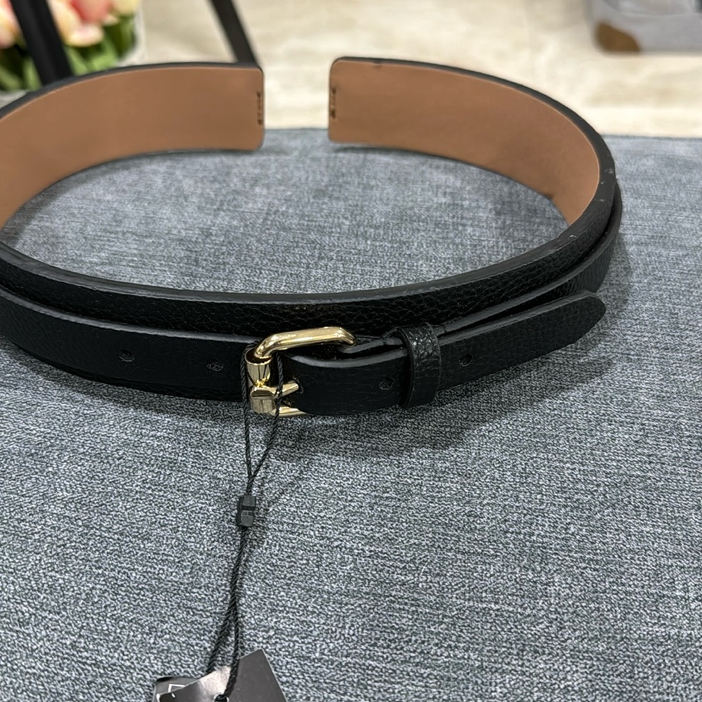 Black Leather Double-Band Headband with Gold Buckle